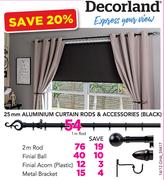 Decorland 25mm Aluminium Curtain Rods & Accessories Black-2m Rod