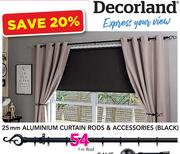 Decorland 25mm Aluminium Curtain Rods & Accessories Black-1m Rod