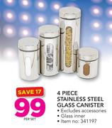 4 Piece Stainless Steel Glass Canister Excluding Accessories