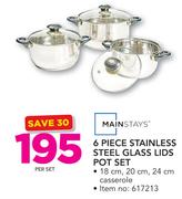 Mainstays 6 Piece Stainless Steel Glass Lids Pot Set