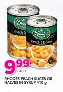 Rhodes Peach Slices Or Halves In Syrup-410g Each
