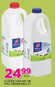 Clover Low Fat Or Full Cream Milk-2Ltr Each