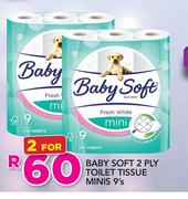 Baby Soft 2 Ply Toilet Tissue Minis-2 x 9's