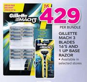 Gillette Mach 3 Blades-16's & 1 Up Base Razor-Per Bundle