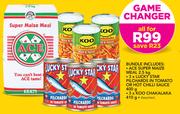 Ace Super MaizeMeal 2.5Kg/LuckyStar Pilchards In Tomato/Hot Chilli Sauce 3x400g&Koo Chakalaka 3x410g