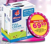 Clover Full Cream, Low Fat Or Fat Free Milk-6x1Ltr