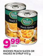 Rhodes Peach Slices Or Halves In Syrup-410g Each