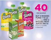 4 x Rhodes Puree-110ml Or 2 x Rhodes Fruit Juices-200ml Per Bundle