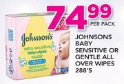 Johnsons Baby Sensitive Or gentle All Over Wipes-288's Pack