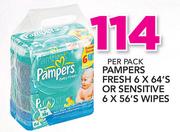 Pampers Fresh 6x64's Or Sensitive 6x56's Wipes-Per pack