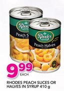 Rhodes Peach Slices Or Halves In Syrup-410g Each