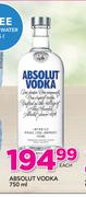 Absolut Vodka-750ml Each