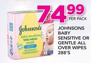 Johnsons Baby Sensitive Or Gentle All Over Wipes-288's Per Pack