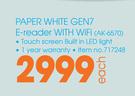 Kindle Paper White GEN7 E-Reader With Wi-Fi (AK-6570)-Each