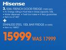Hisense 536Ltr French Door Fridge 720FS-WD + Stainless Steel 100Ltr Bar Fridge H130RS
