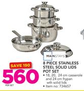 Mainstays 8 Piece Stainless Steel Solid Lids Pot Set-Per Set