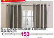 Decorland 25MM Aluminium Curtain Rod Brushed Silver-1.5m 
