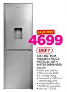 Defy 425Ltr Bottom Freezer Fridge Metallic With Water Dispenser DAC617