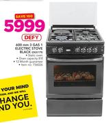 Defy 600cm 3 Gas 1 Electric Stove Black DGS179