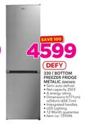 Defy 330Ltr Bottom Freezer Fridge Metallic DAC423