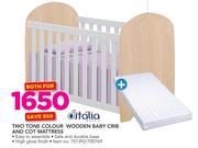 Ditalia Two Tone Colour Wooden Baby Crib And Cot Mattress 