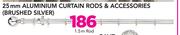 Decorland 25MM Aluminium Curtain Rods & Accessories Brushed Silver-2.5m Rod
