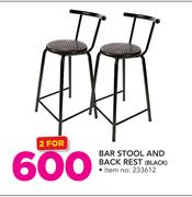 Bar Stool & back Rest Black-For 2