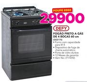 Defy Fogao Preto A Gas De 4 Bocas 60cm DGS170
