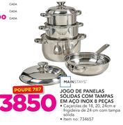 Mainstays jogo de Panelas Solidas com Tampas em Aço Inox 8 Pecas