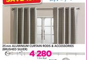 Decorland 25MM Aluminium Curtain Rods & Accessories Brushed Silver-1.5m Rod