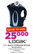 Logik 1.7Ltr Black Cordless Kettle RSH-441668-01