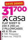 Casa Flat Sheet Q 230 x 250cm With 2 Pillowcases 45 x 70cm