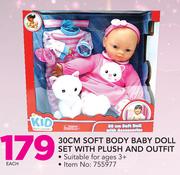 Kid Connection 30cm Soft Body Baby Doll Set With Plush And Outfit