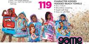 Character Kiddies Hooded Beach Towels 50x115cm-Each