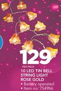 10 LED Tin Bell String Light Rose Gold-Per Pack