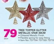 Tree Topper Glitter Metallic Star 30cm-Each