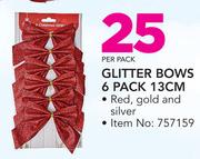 Glitter Bows 6 Pack 13cm-Per Pack