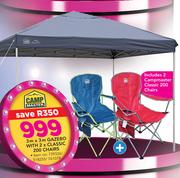 Camp Master 3 x 3m Gazebo With 2 Classic 200 Chairs