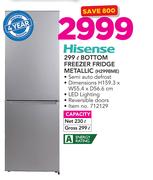 Hisense 299Ltr Bottom Freezer Fridge Metallic H299BME