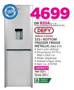 Defy 330Ltr Bottom Freezer Fridge Metallic DAC423