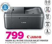 Canon MX494 All In One Colour Inkjet Printer