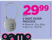 3 Digit Silver Padlock-Each