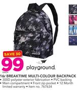 Playground 16Ltr Breaktime Multi-Colour Backpack-Each