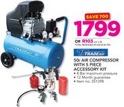 Tradeair 50Ltr Air Compressor With 5 Piece Accessory Kit