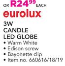 Eurolux 3W Candle LED Globe-Each