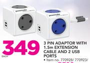 Allocacoc 3 Pin Adaptor With 3.0m Extension Cable And 2 USB Ports-Each