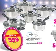 Mainstays 12-Piece Stainless Steel Solid Pot Set With Lids-Per Set