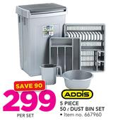 Addis 5-Piece 50Ltr Dust Bin Set-Per Set