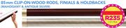 Decorland 85mm Clip On Wood Rods, Finials & Holdbacks(Mahogany & Antique Silver) 1.5m