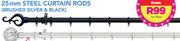 Decorland 25mm Steel Curtain Rod 1m